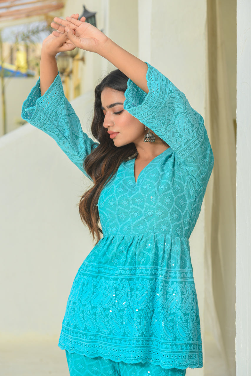 Sea Green Chikankari Co-Ord Set