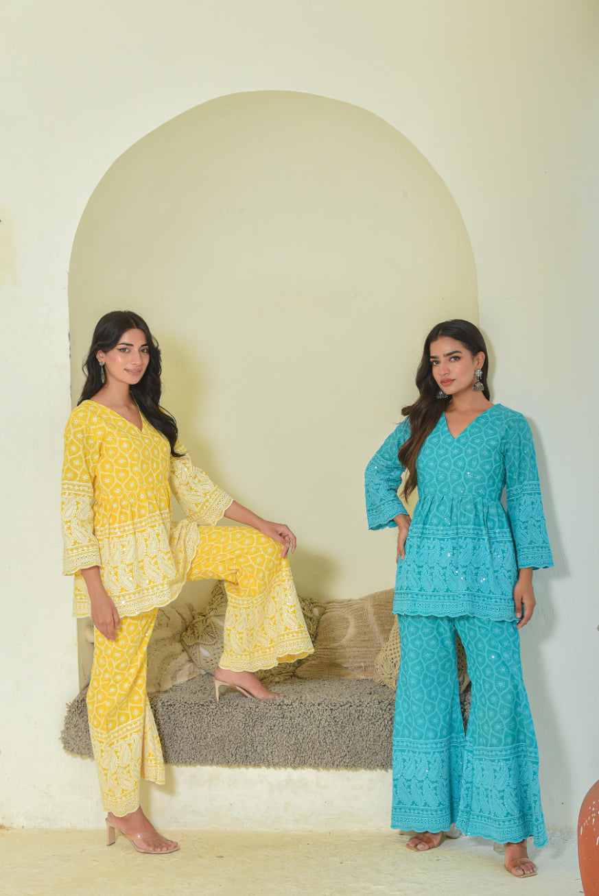 Sea Green Chikankari Co-Ord Set