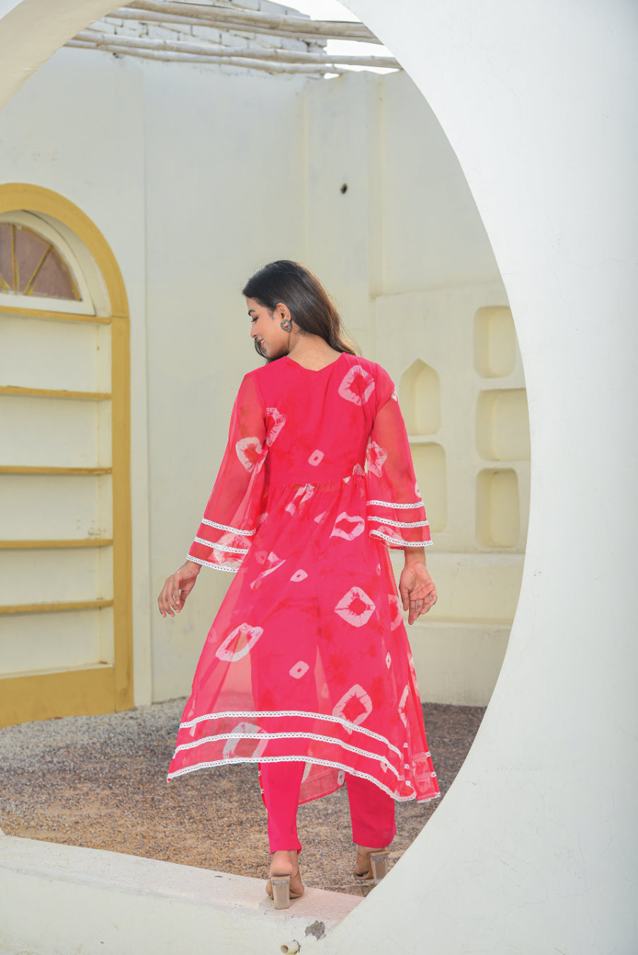 Ruby Pink Bhandej Kurta Set