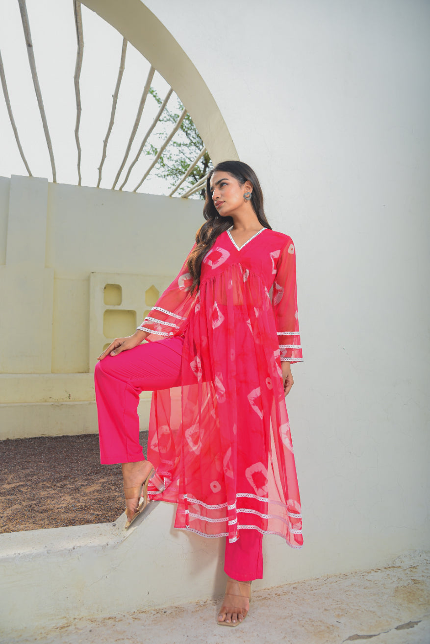 Ruby Pink Bhandej Kurta Set