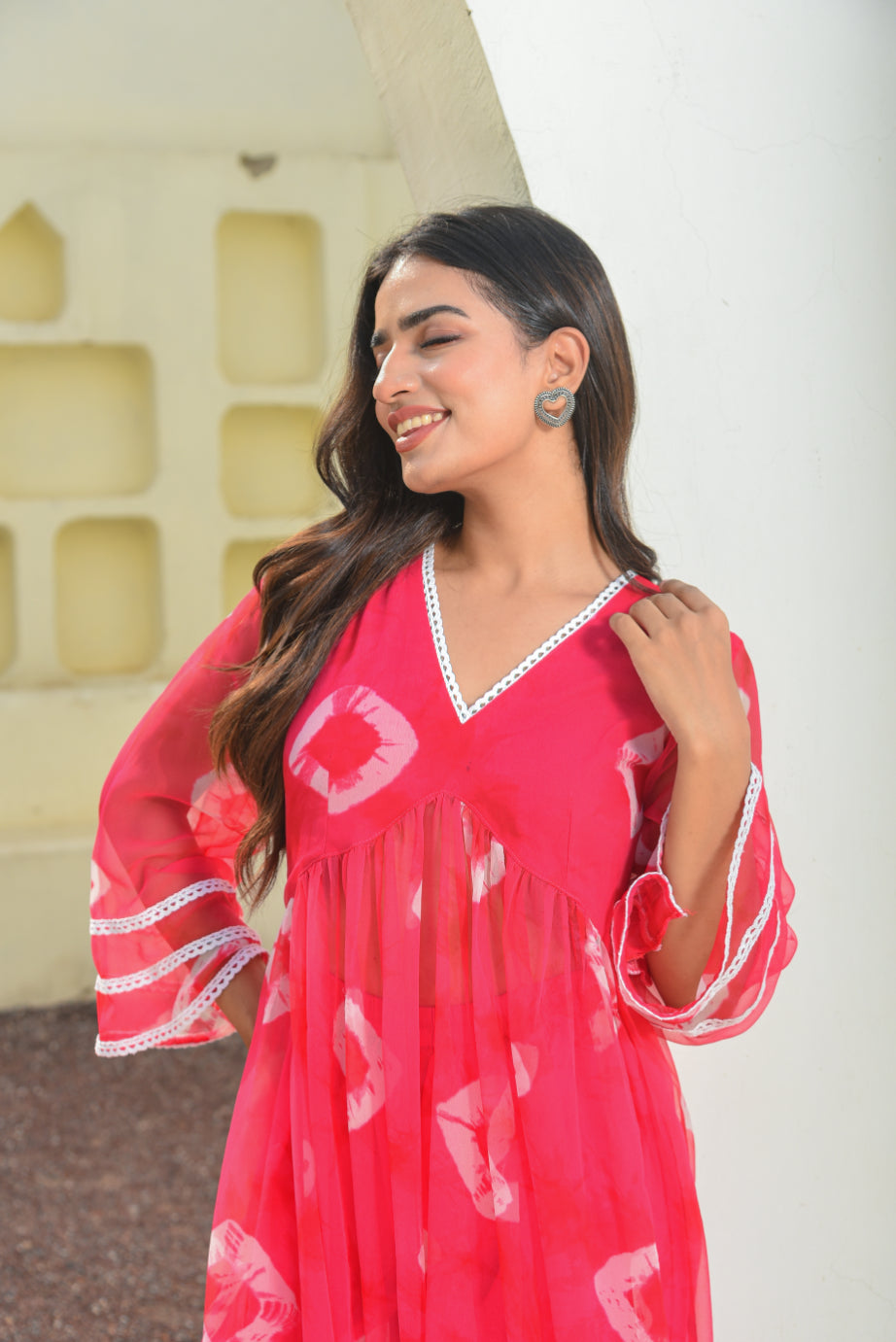 Ruby Pink Bhandej Kurta Set