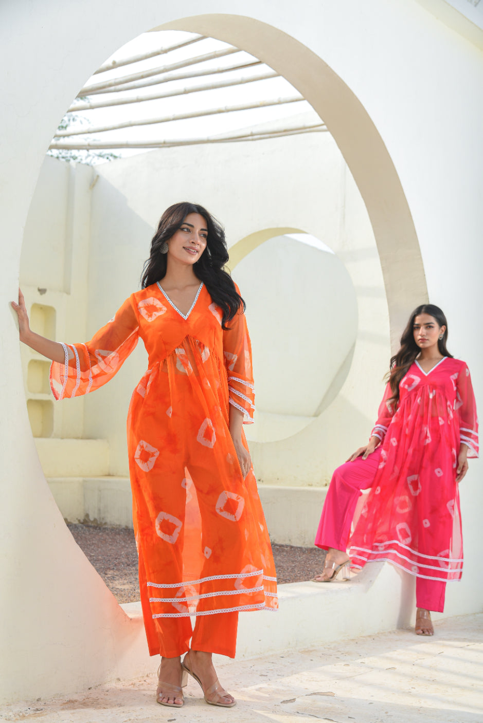 Ruby Pink Bhandej Kurta Set