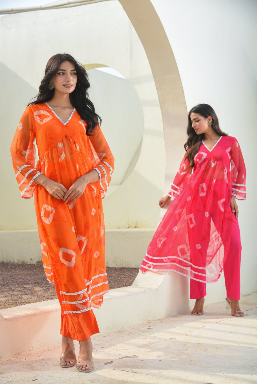 Ruby Pink Bhandej Kurta Set