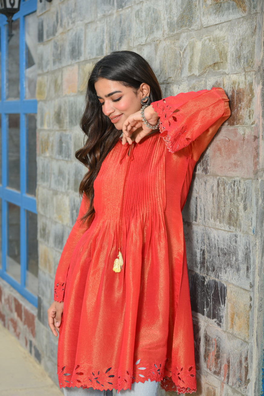 Red Cut Work Kurti