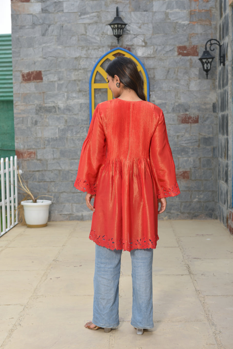 Red Cut Work Kurti