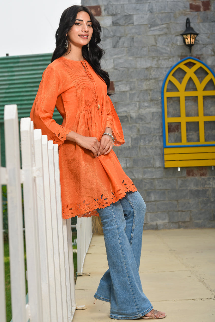 Orange Cut Work Kurti