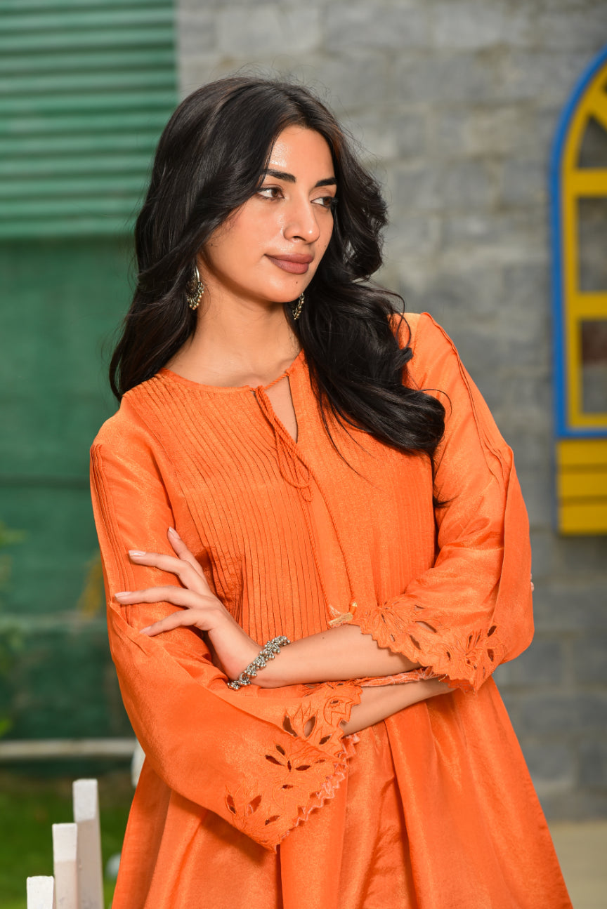 Orange Cut Work Kurti