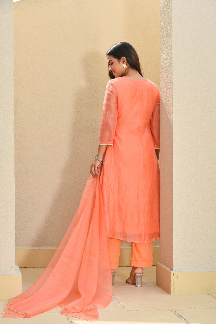 Plum Orange Pleated Kurta Set