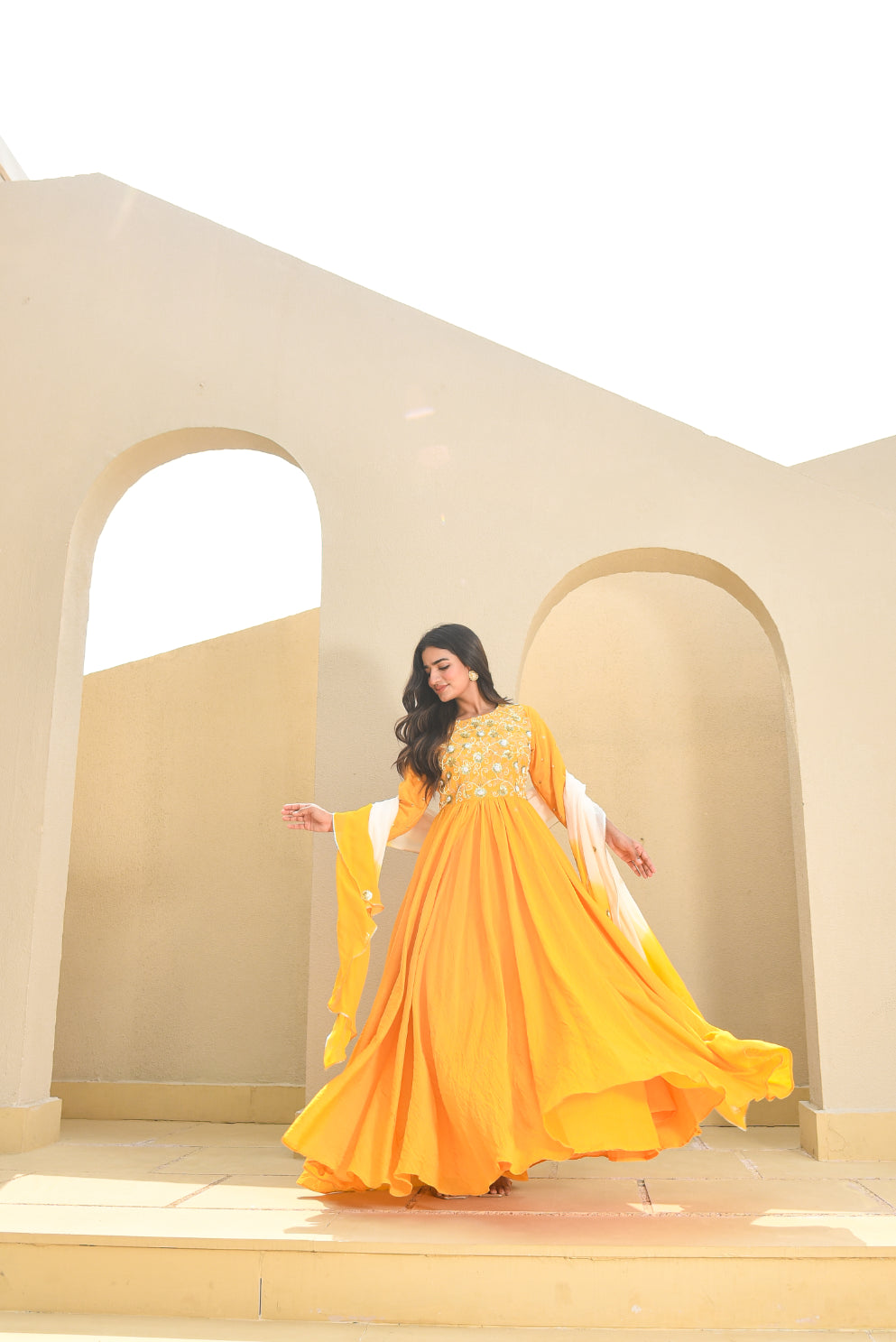 Yellow Heavy Work Anarkali Dress With Duppta