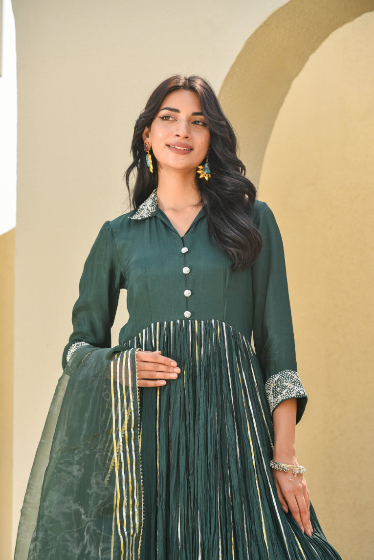 Emerald Green Heavy Work Anarkali Dress With Duppta
