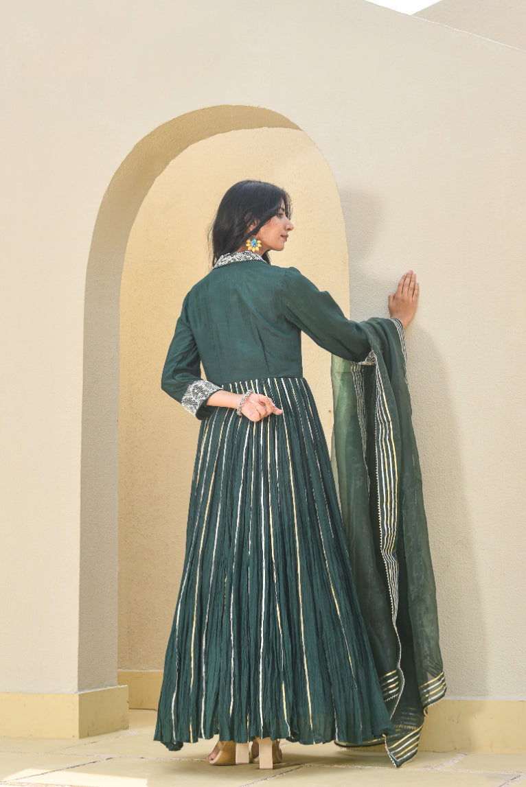 Emerald Green Heavy Work Anarkali Dress With Duppta