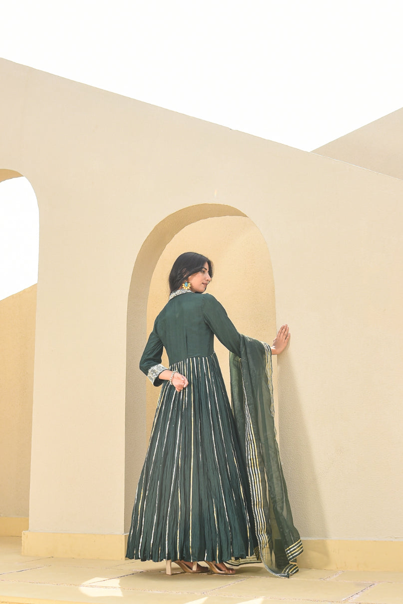 Emerald Green Heavy Work Anarkali Dress With Duppta