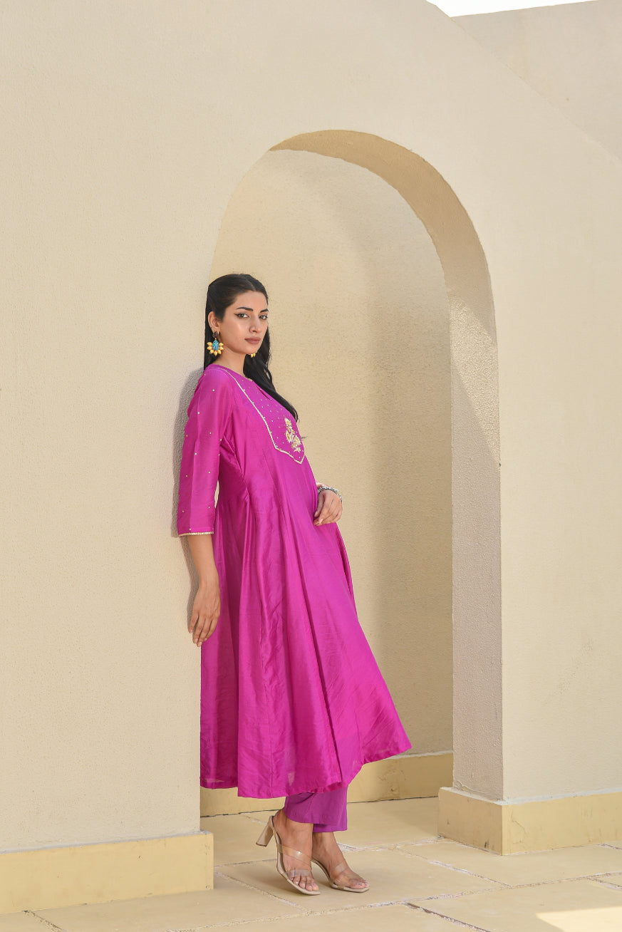 Orchid Mukesh Work A-Line Kurta Set