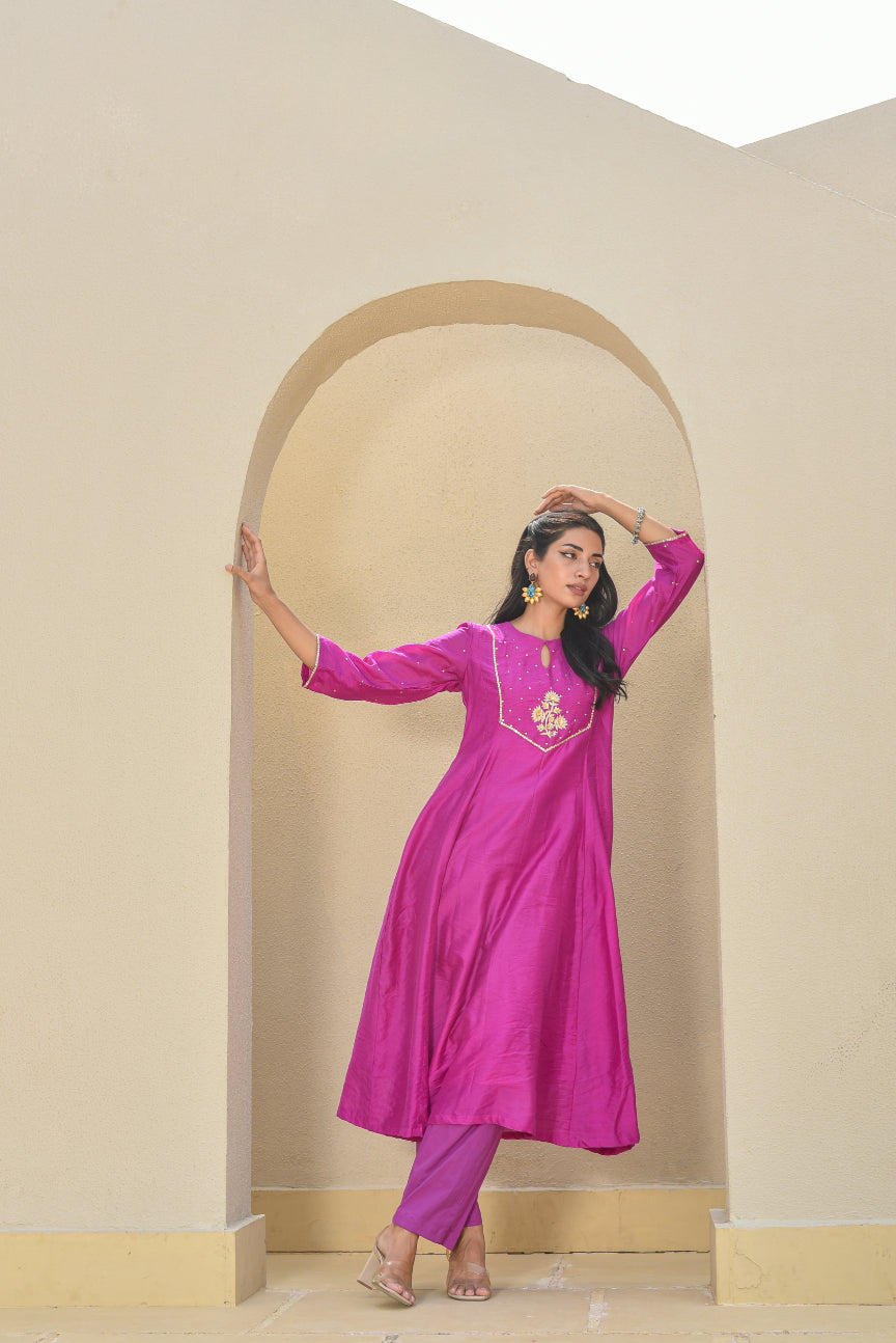 Orchid Mukesh Work A-Line Kurta Set