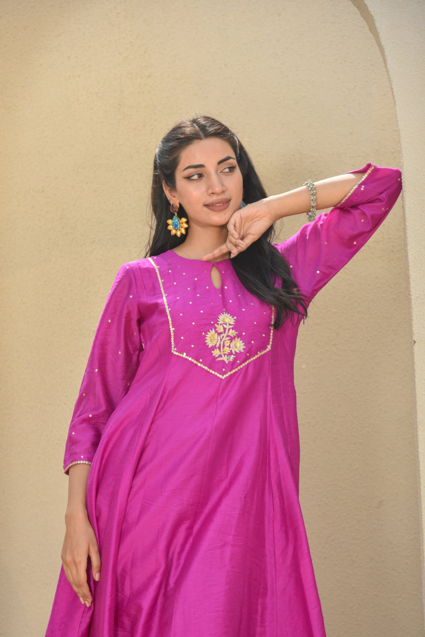 Orchid Mukesh Work A-Line Kurta Set