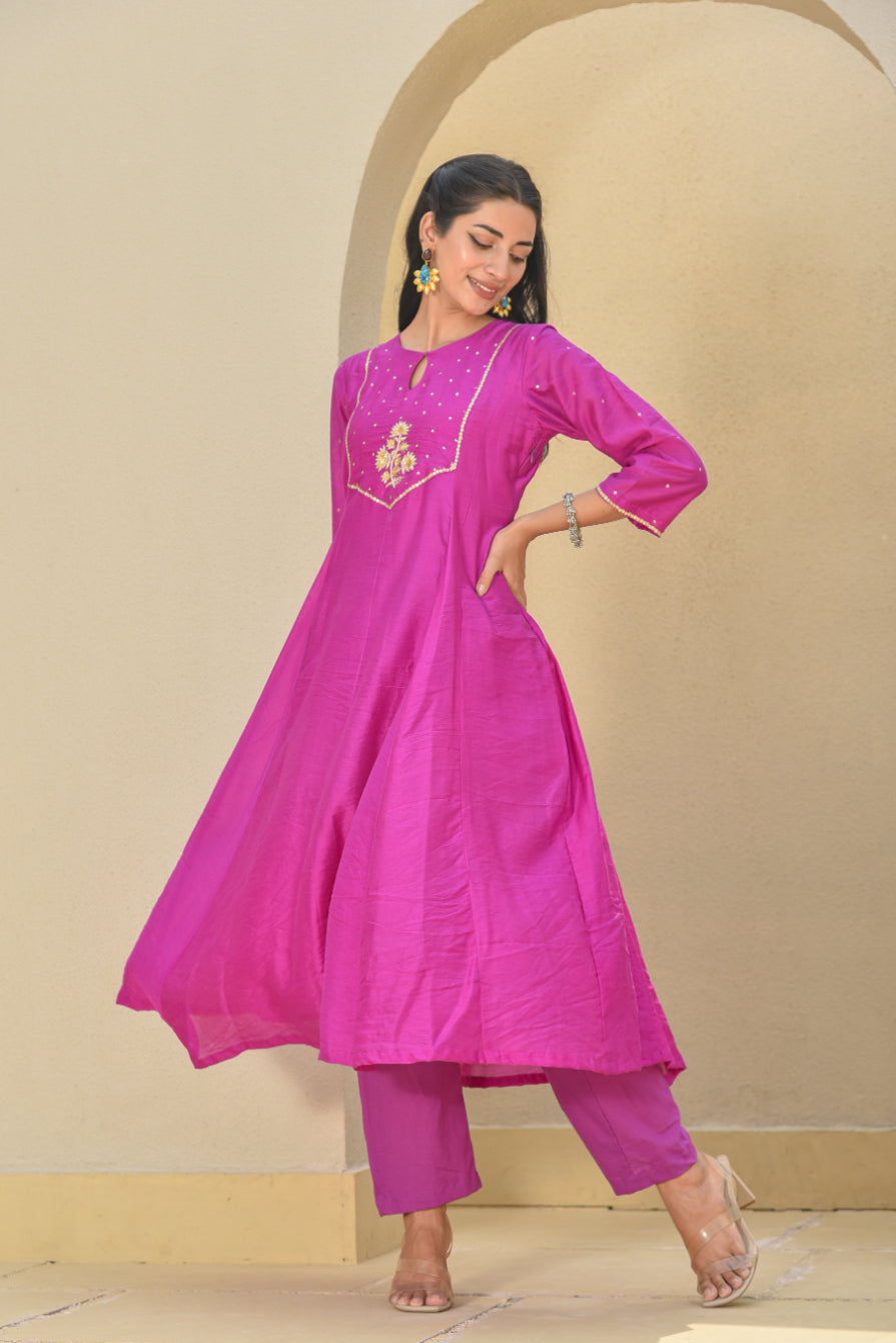 Orchid Mukesh Work A-Line Kurta Set
