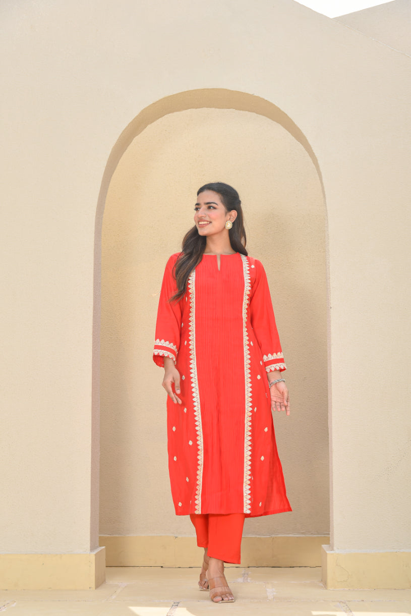 Classic Red Zari Silk Kurta Set