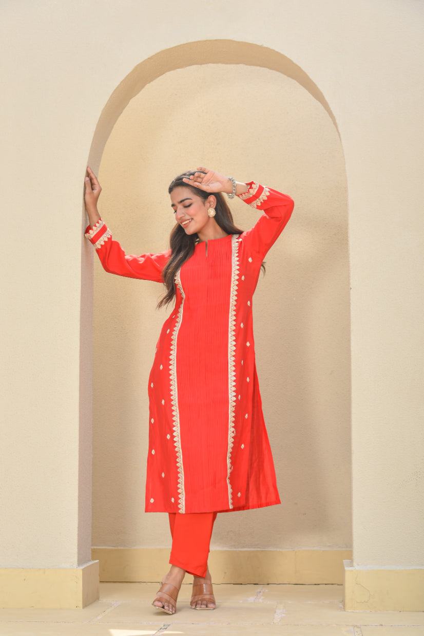Classic Red Zari Silk Kurta Set