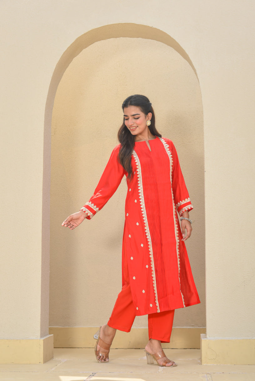 Classic Red Zari Silk Kurta Set