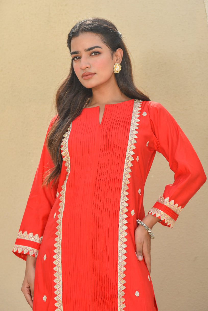 Classic Red Zari Silk Kurta Set