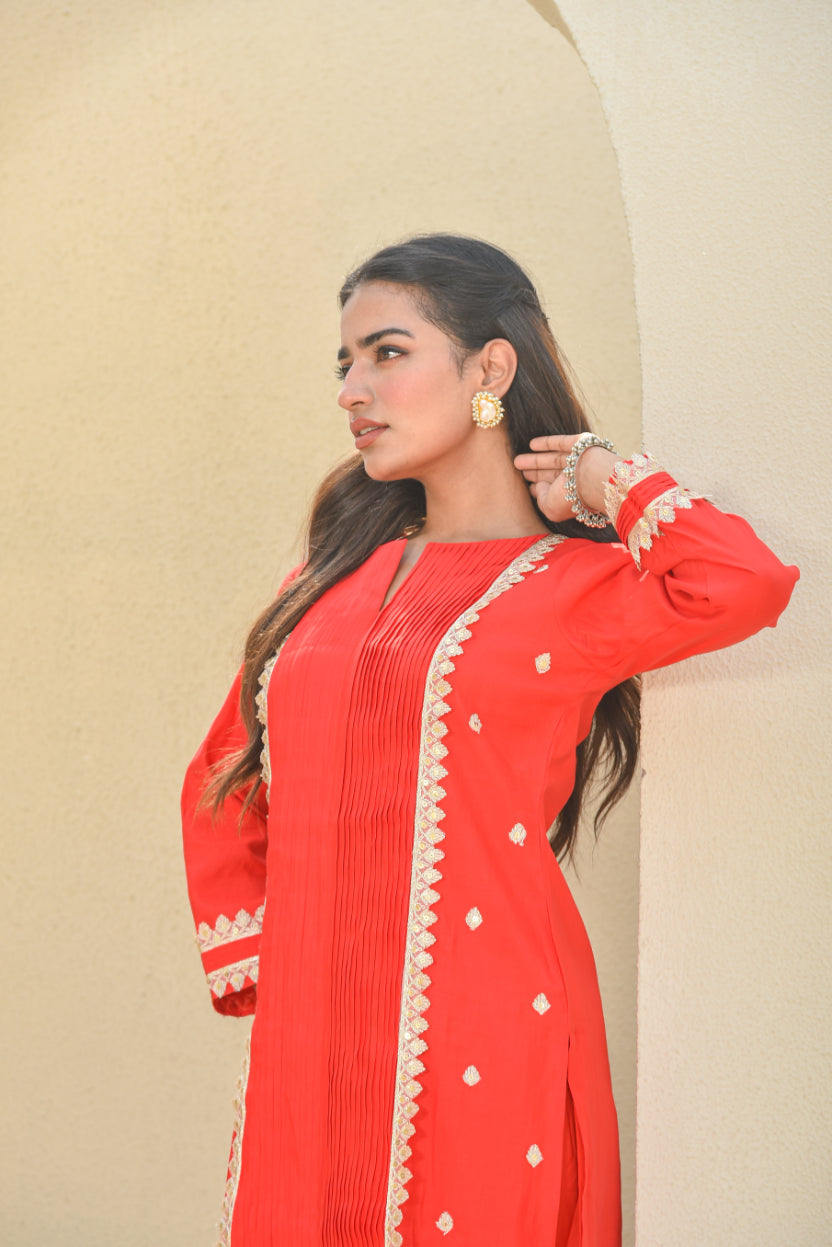 Classic Red Zari Silk Kurta Set