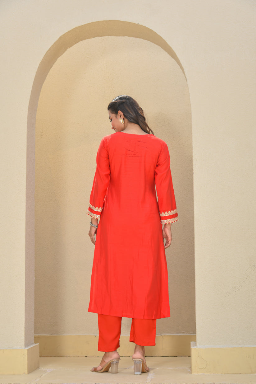 Classic Red Zari Silk Kurta Set