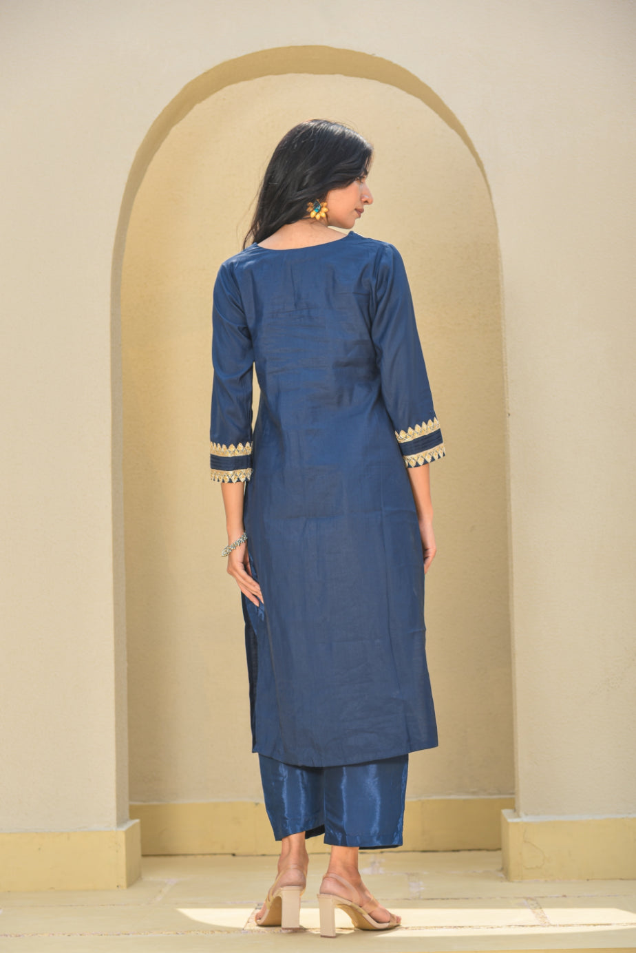 Navy Blue Zari Silk Kurta Set