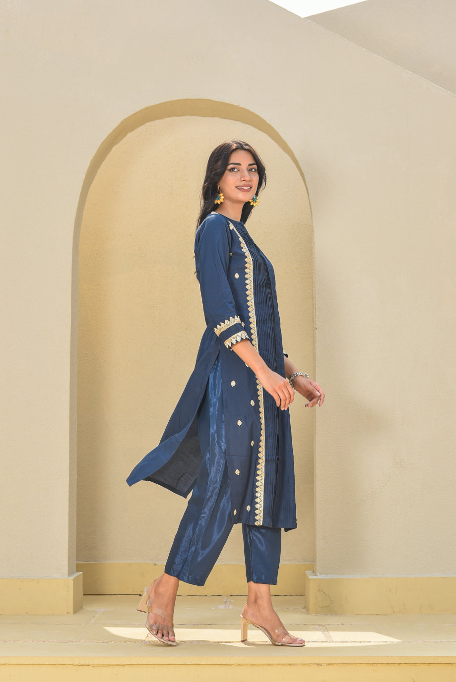 Navy Blue Zari Silk Kurta Set