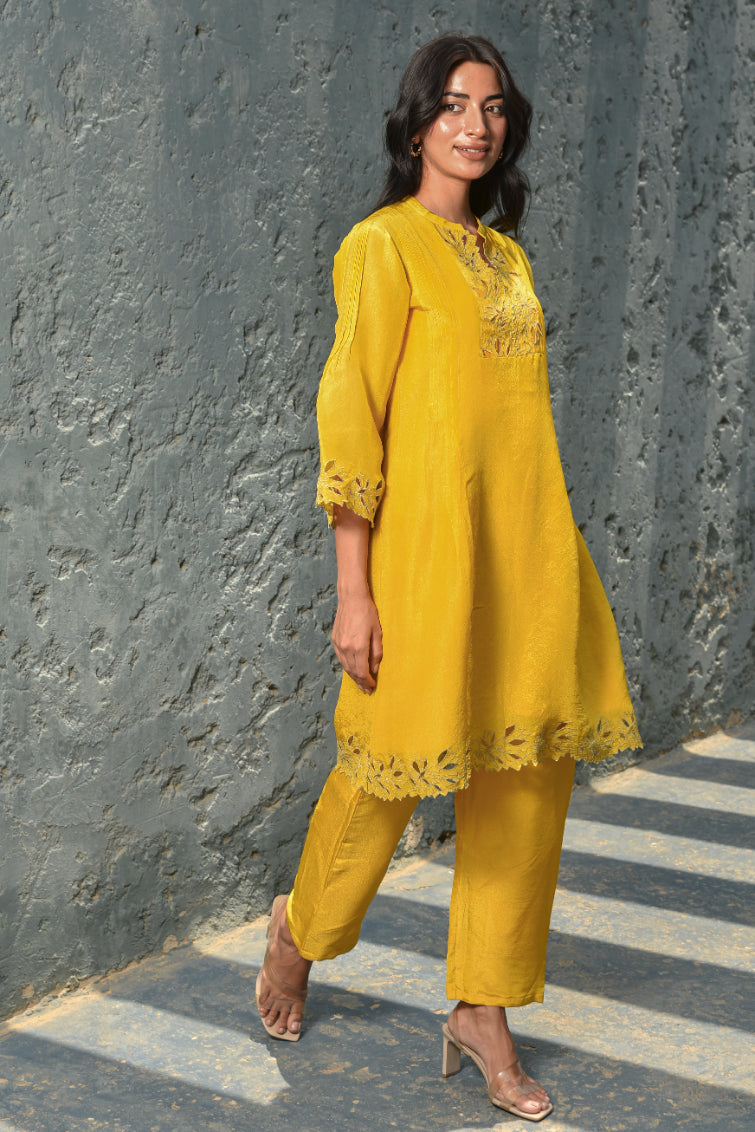 Daffodil Yellow Zari Silk Kurta Set