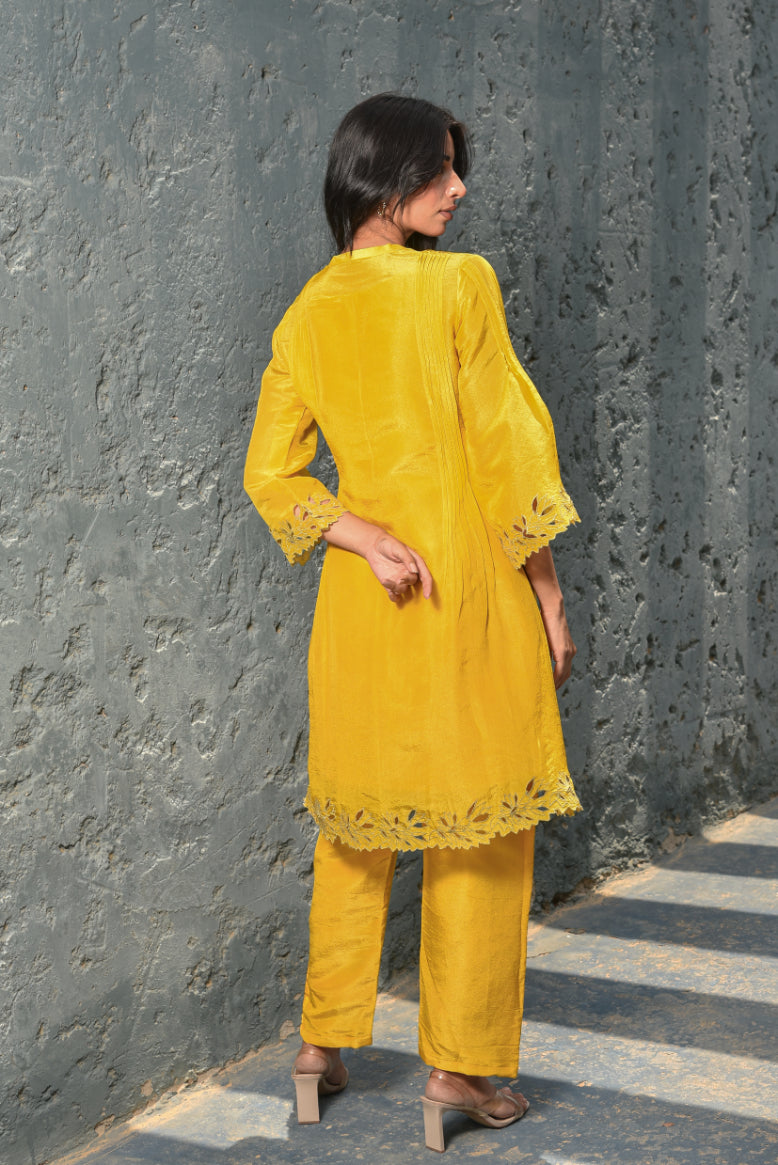 Daffodil Yellow Zari Silk Kurta Set