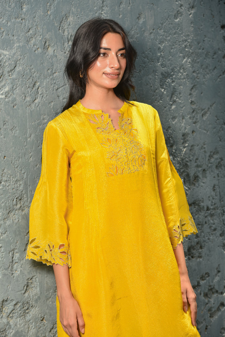 Daffodil Yellow Zari Silk Kurta Set