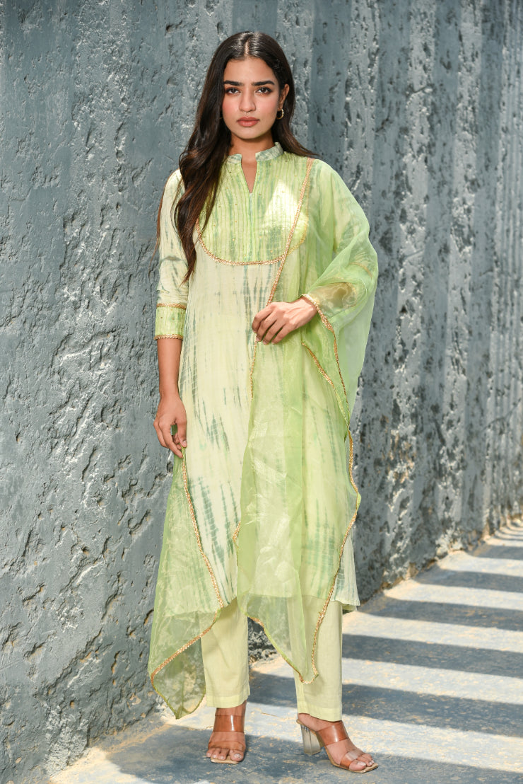 Green Shibori Kurta Set