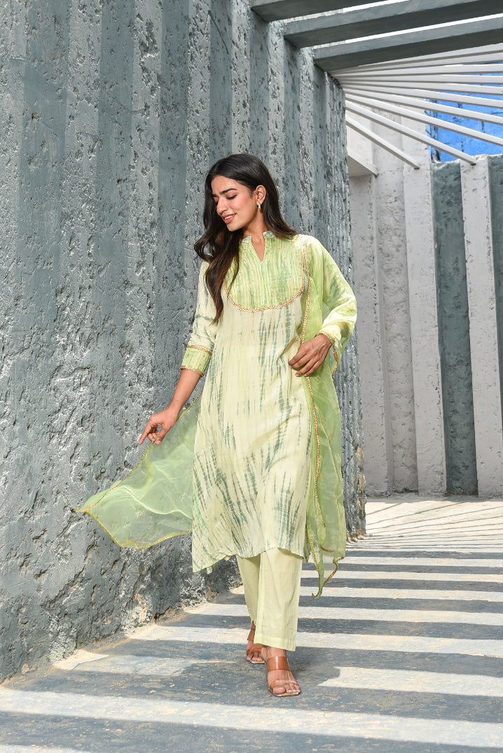 Green Shibori Kurta Set