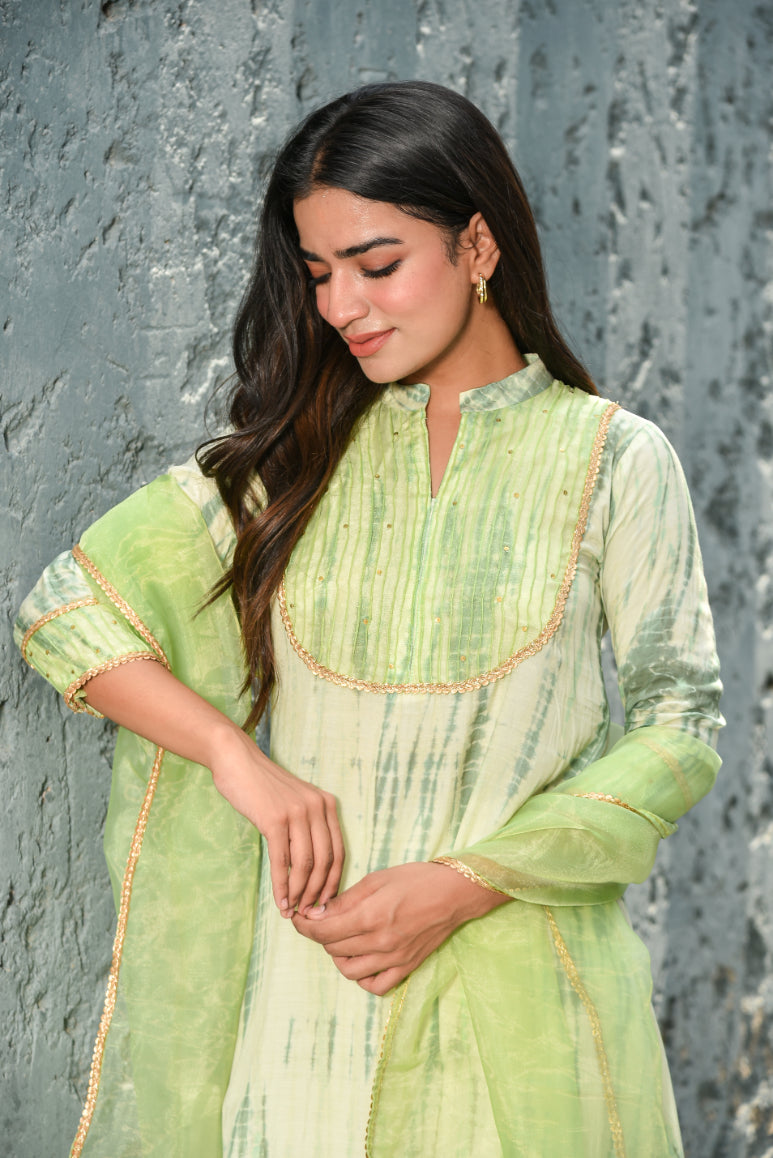Green Shibori Kurta Set