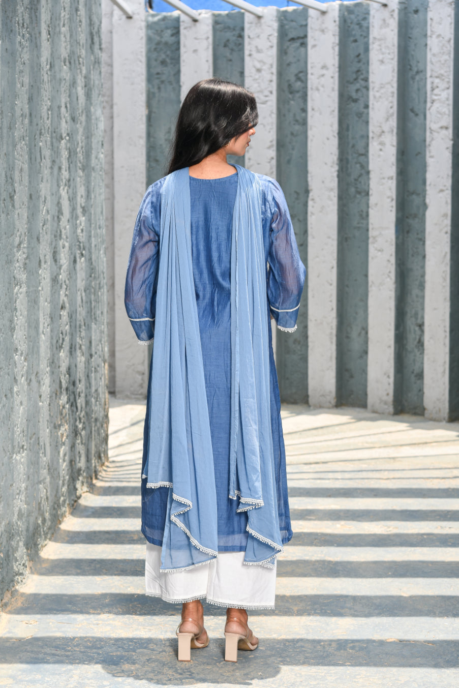 Steel Blue Chanderi Kurta Set