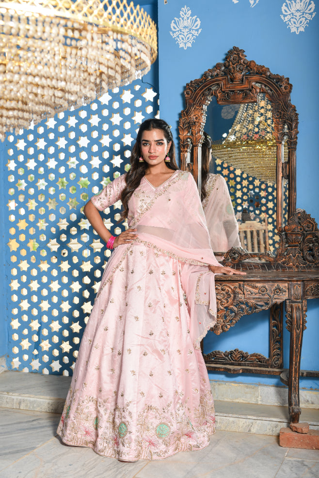 Blush Pink Heavy Embroidery Lehenga Set