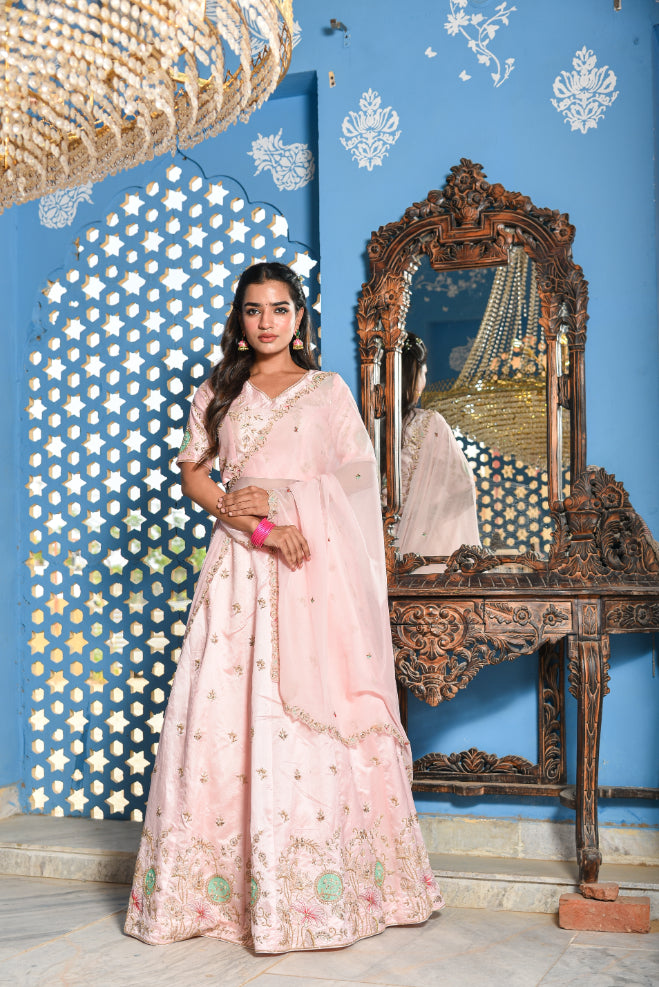Blush Pink Heavy Embroidery Lehenga Set