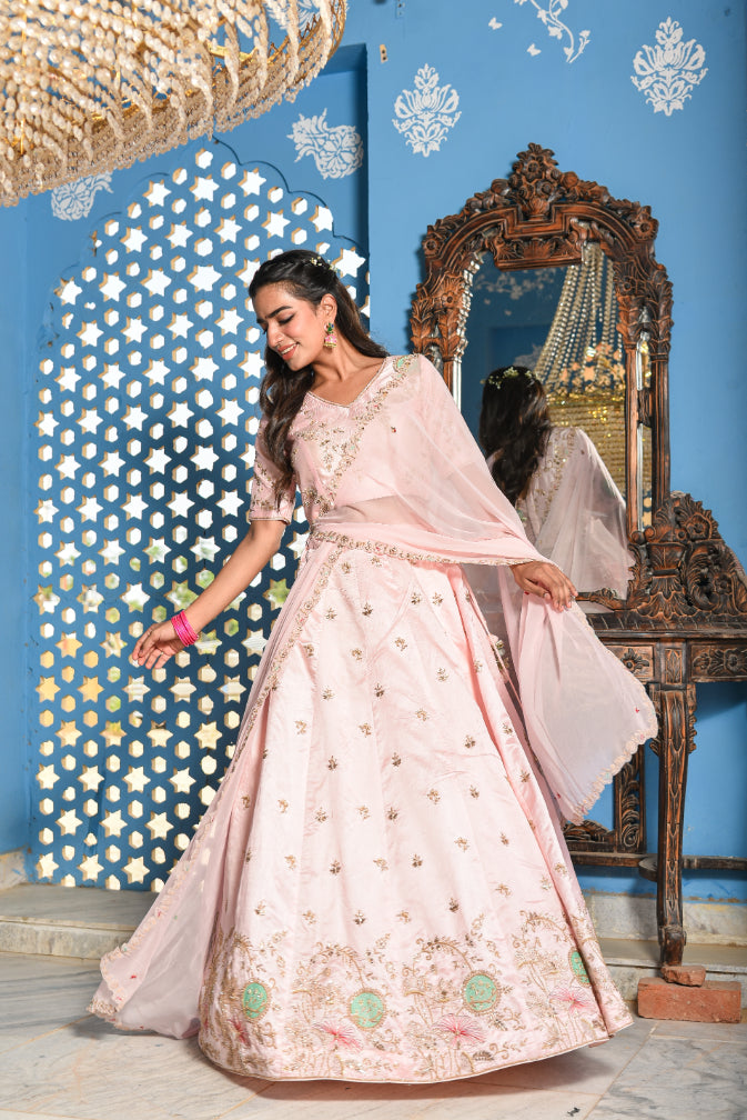 Blush Pink Heavy Embroidery Lehenga Set