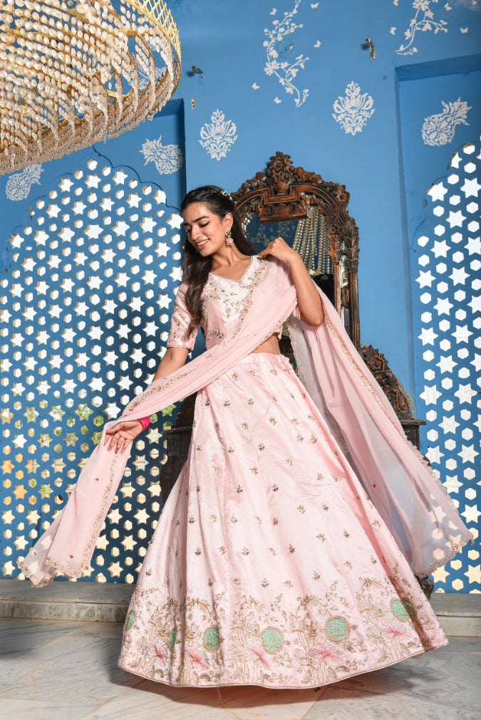 Blush Pink Heavy Embroidery Lehenga Set