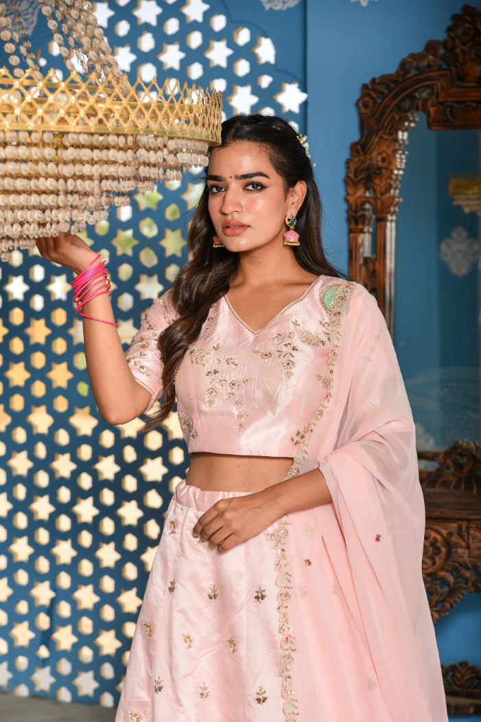 Blush Pink Heavy Embroidery Lehenga Set