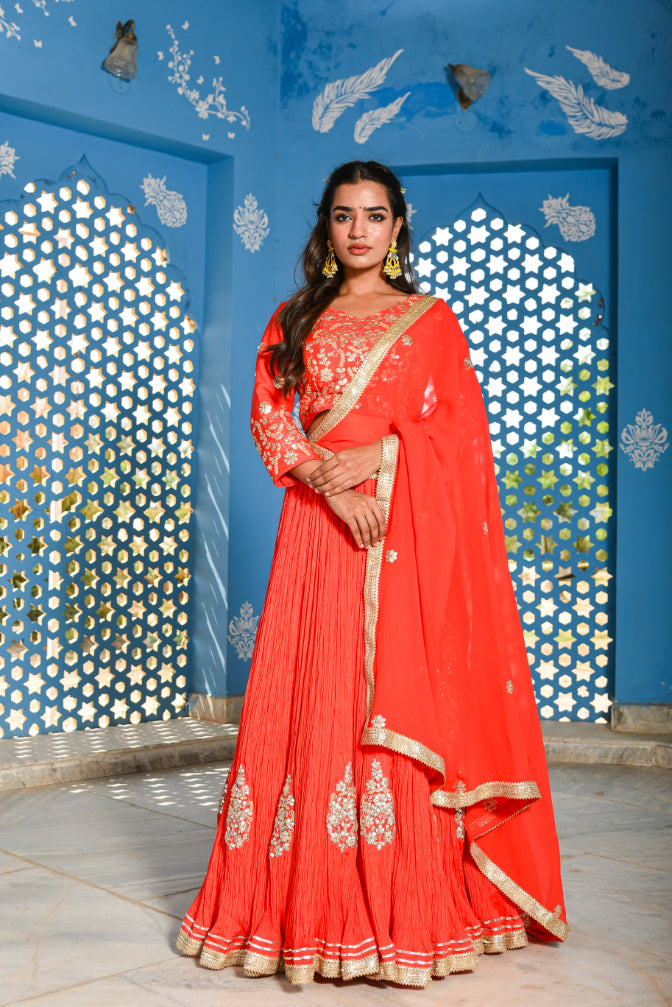 Dust Orange Gotta Patti Lehenga Set