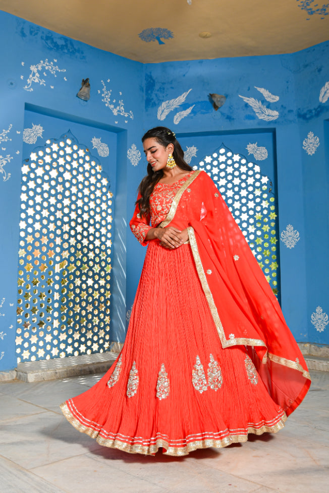Dust Orange Gotta Patti Lehenga Set