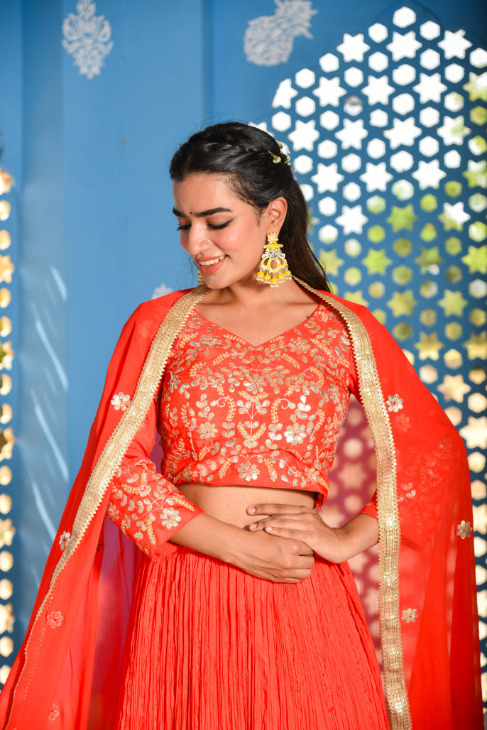 Dust Orange Gotta Patti Lehenga Set