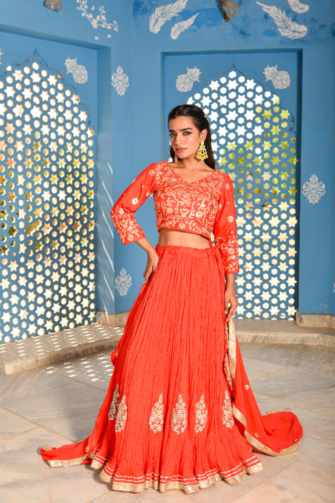 Dust Orange Gotta Patti Lehenga Set