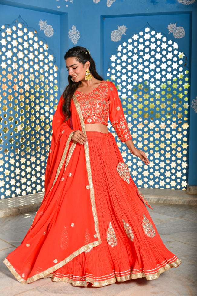 Dust Orange Gotta Patti Lehenga Set