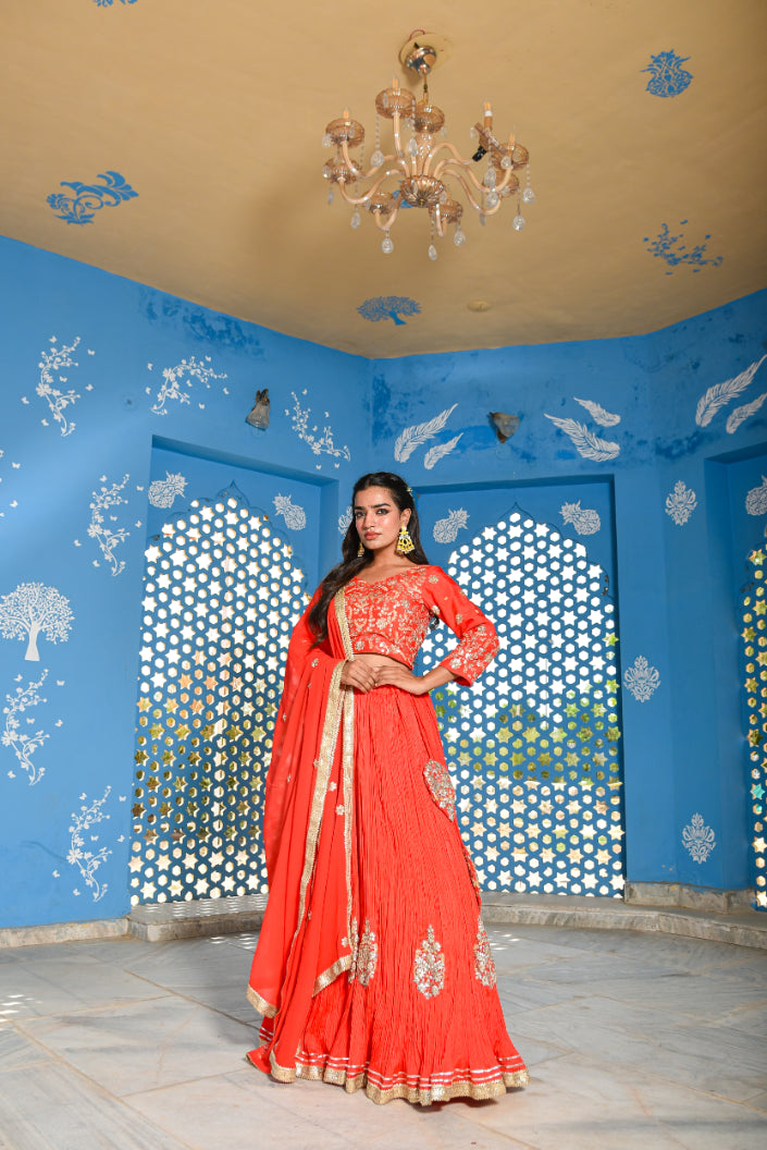 Dust Orange Gotta Patti Lehenga Set