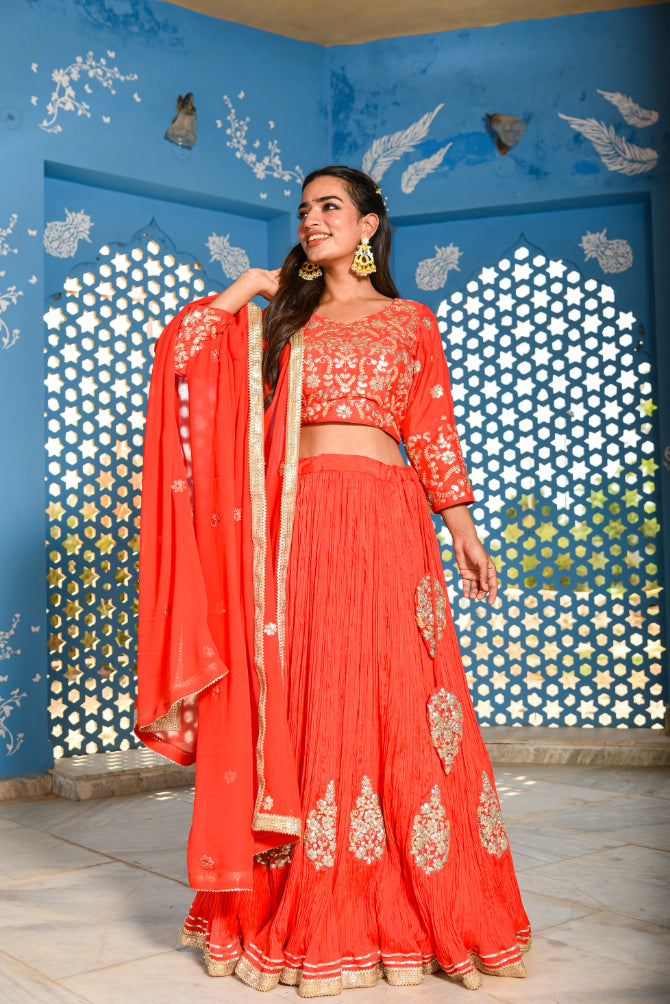 Dust Orange Gotta Patti Lehenga Set