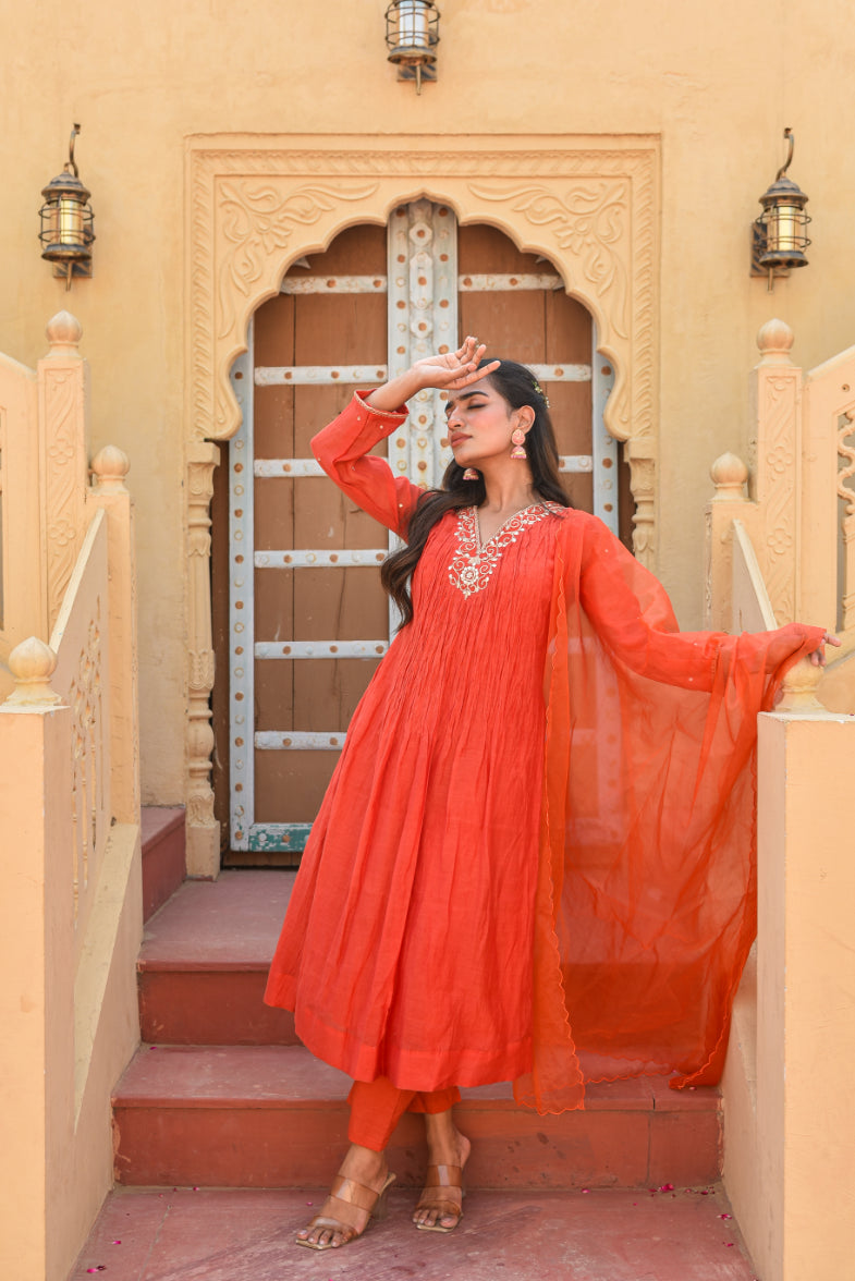 Crimson Red Chanderi Silk Kurta Set