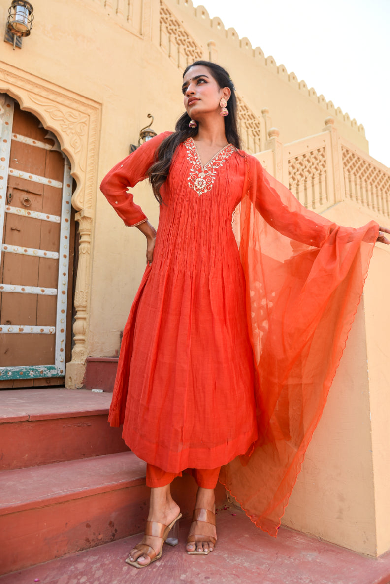 Crimson Red Chanderi Silk Kurta Set