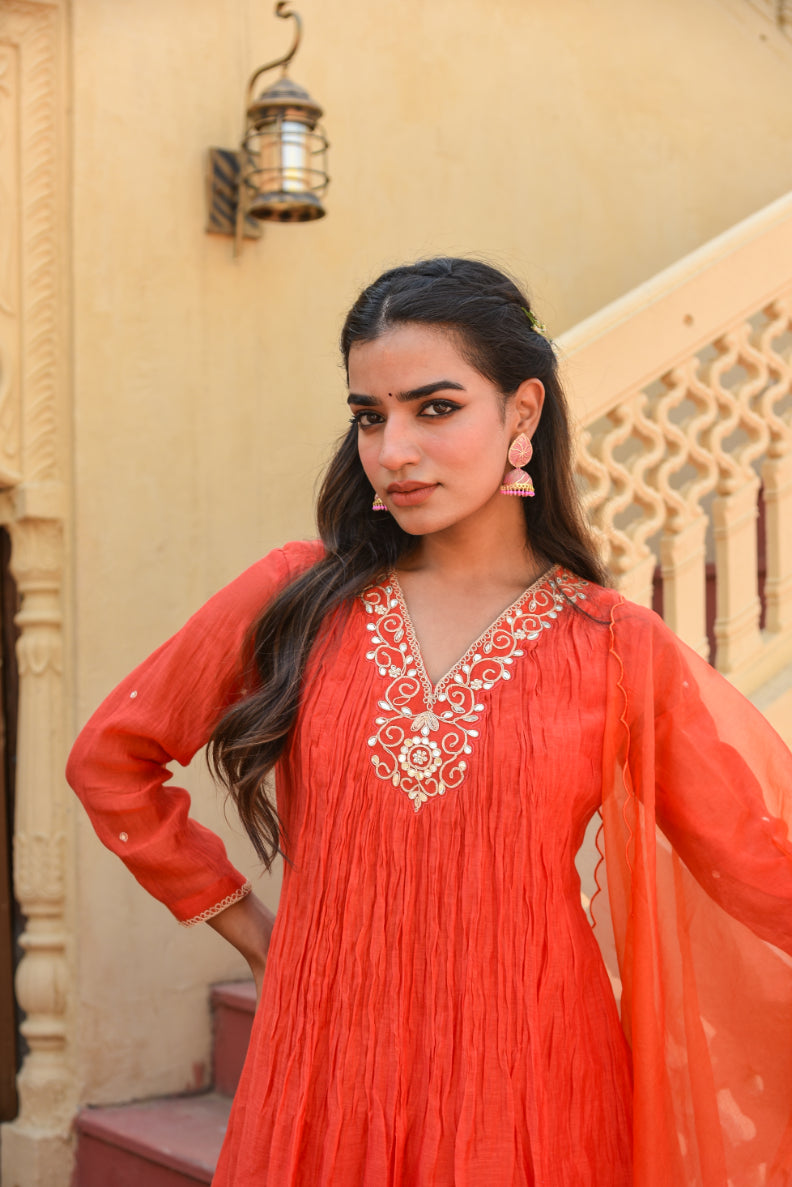 Crimson Red Chanderi Silk Kurta Set